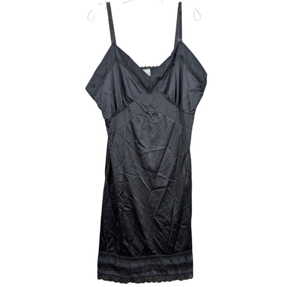 Vintage Velrose 100% Nylon Black Night Gown Lingerie Lace Mexico Women's Size 42